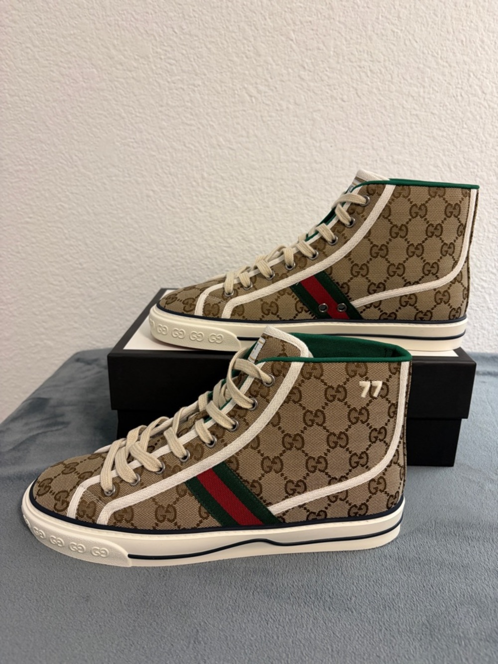 Brand New Women’s Gucci Tennis 1977 High Top Beige Ebony Sneakers Sz 42 (US 12 - Picture 6 of 10